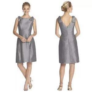 ALFRED SUNG Dupioni Cocktail Dress Bow Accents Sleeveless Silver Dove Sz 0 NWT